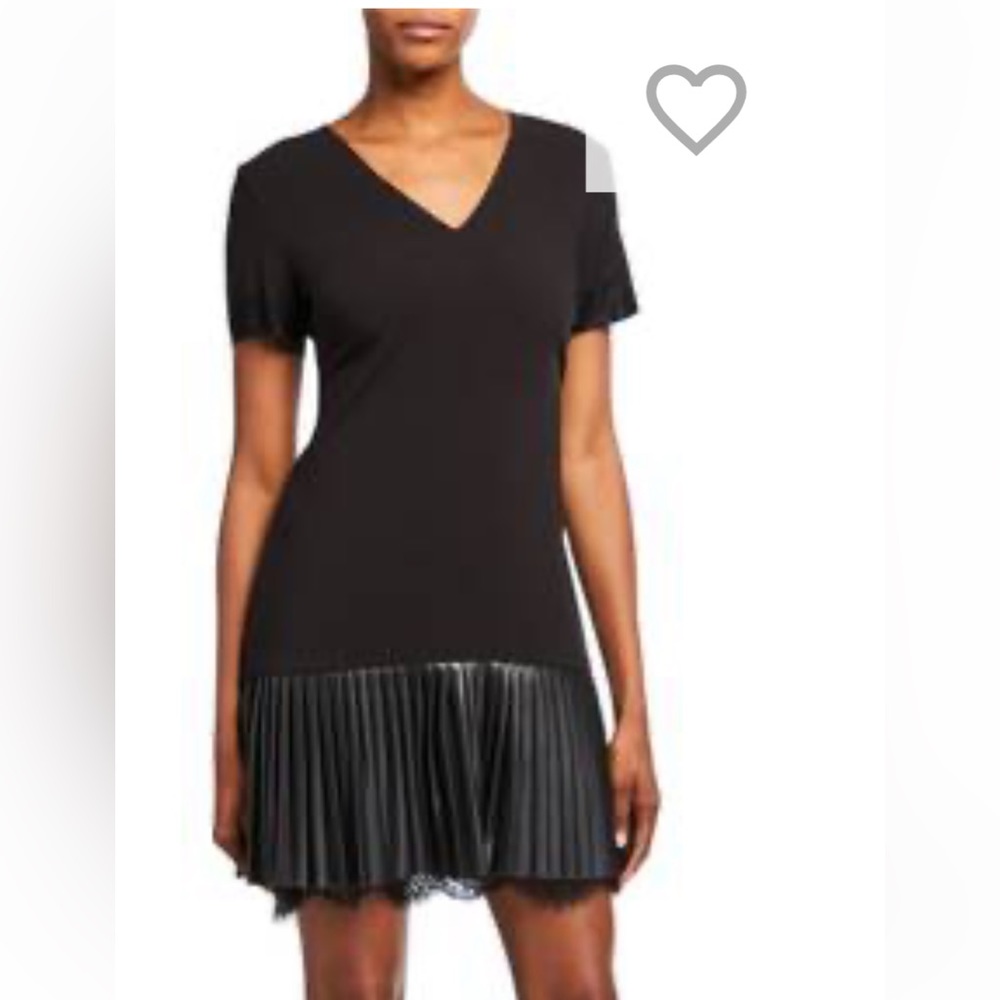 Karl Lagerfeld Paris Faux Leather Pleated Short-Sleeve Dress size 12; used